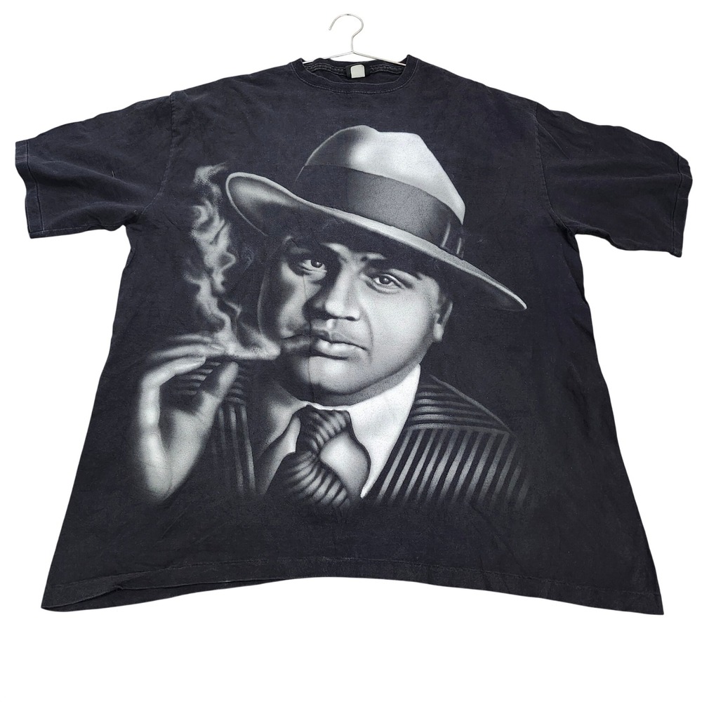 Vintage Al Capone Graphic T-Shirt Mens 2XL Black Scarface Mobster Made in USA